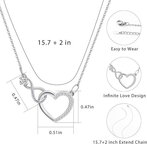 Silver Heart Infinity Necklace Love Necklace with Cubic Zirconia Heart Pendant Dainty Love Pendant Heart Necklaces for Women Trendy in Saudi Arabia