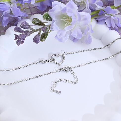 Silver Heart Infinity Necklace Love Necklace with Cubic Zirconia Heart Pendant Dainty Love Pendant Heart Necklaces for Women Trendy in Saudi Arabia