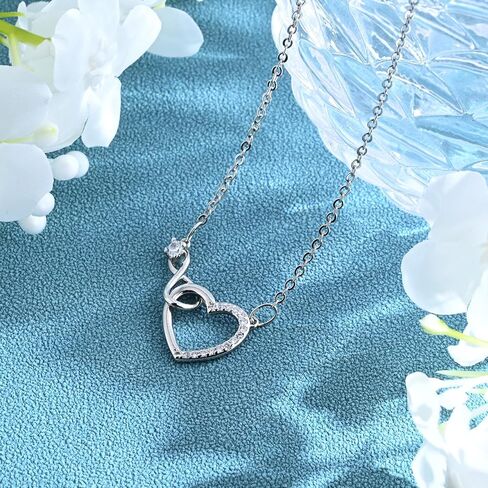 Silver Heart Infinity Necklace Love Necklace with Cubic Zirconia Heart Pendant Dainty Love Pendant Heart Necklaces for Women Trendy in Saudi Arabia
