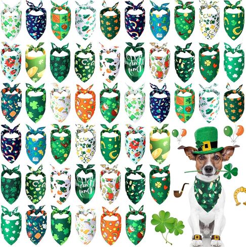 50 Pieces St. Particks Dog Bandanas Bulk Dog Kerchief Set Bibs Triangle Dog Scarf Dog Bandanas with Clover Patterns for St. Particks Party Pet Costume Accessories Decoration in Saudi Arabia