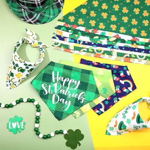 50 Pieces St. Particks Dog Bandanas Bulk Dog Kerchief Set Bibs Triangle Dog Scarf Dog Bandanas with Clover Patterns for St. Particks Party Pet Costume Accessories Decoration in Saudi Arabia