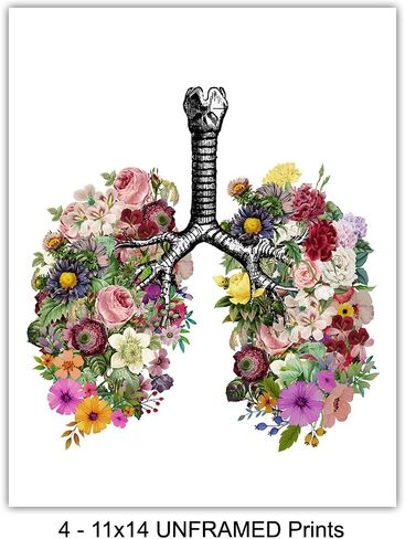 Original Flower Organs Wall Art Print Poster Set - Unique Steampunk Anatomy Home Decor for Dr Office - Gift for Doctor, Physician, Nurse, PA - 8x10 Unframed Photos - Heart, Lungs, Brain, Intestines in Saudi Arabia