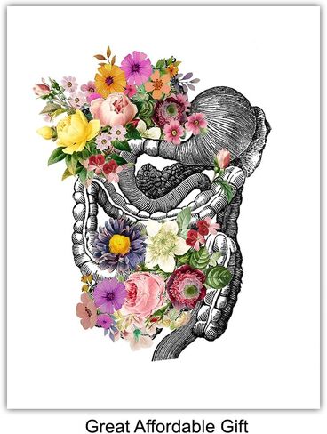 Original Flower Organs Wall Art Print Poster Set - Unique Steampunk Anatomy Home Decor for Dr Office - Gift for Doctor, Physician, Nurse, PA - 8x10 Unframed Photos - Heart, Lungs, Brain, Intestines in Saudi Arabia