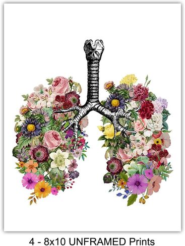 Original Flower Organs Wall Art Print Poster Set - Unique Steampunk Anatomy Home Decor for Dr Office - Gift for Doctor, Physician, Nurse, PA - 8x10 Unframed Photos - Heart, Lungs, Brain, Intestines in Saudi Arabia