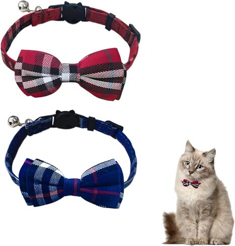 Andiker Cat Collar with Bell, 2PCS Footprint & Reflective Cat Collar with Bell and Breakaway Safety Buckle, 8-13 Inch Adjustable1 Nylon Collar Perfect for Cats in Random Color (Checkered Pattern) in Kuwait