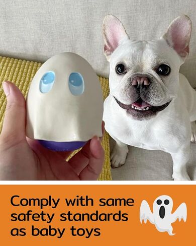 مجموعة بيض الهالوين من لانكو - ألعاب الكلاب المطاطية الناعمة التي تصدر صوت صرير - صغيرة - متوسطة - كلاب كبيرة - بطول 2.5 سم - تتوافق مع نفس معايير السلامة مثل ألعاب الأطفال (الشبح) in Kuwait