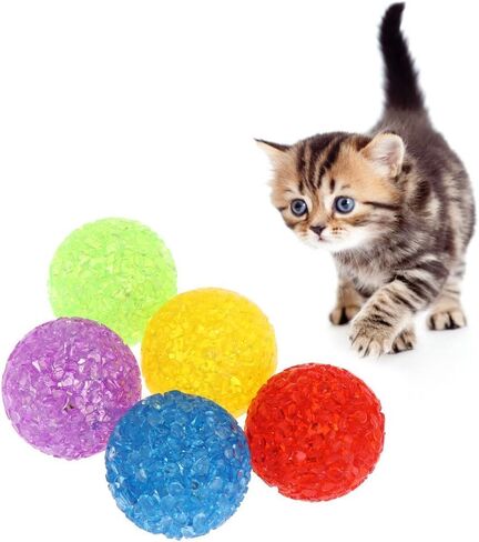 5 Pcs Cat Bell Crystal Ball Sound Pet Game Kitten Plastic Interactive Rattle for Indoor Cats Balls with Bells Teaser, Cat Toys for Bored Indoor Adult Cats,Random, As The Pictures in Saudi Arabia