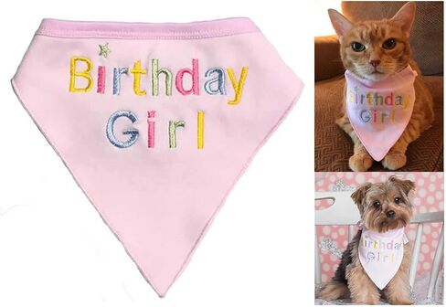 Embroidered Cute Dog Pet Cat Birthday Bandana for Girl Cats Female Dogs, 100% Cotton, Pink in Kuwait