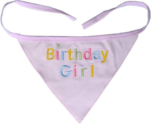 Embroidered Cute Dog Pet Cat Birthday Bandana for Girl Cats Female Dogs, 100% Cotton, Pink in Kuwait