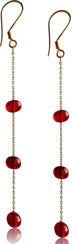 Dangle Amber Earrings - Gold Plated Sterling Silver Earrings for Women - Blue, Red, or Green Baroque Amber Colors - Dainty Drop Long Dangly Earring Jewelry (Red) in Saudi Arabia