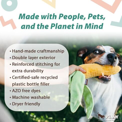 P.L.A.Y. Cute Plush Dog Toys - Vegetable Themed Durable Squeaker Crinkle Plush Chew Toy, Great for Puppies & Small, Medium, Large Dogs - Machine Washable, Recycled Materials (Farm Fresh Corn) in Kuwait