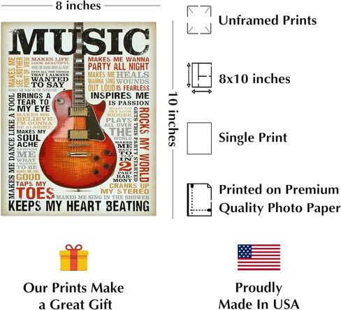 حب الموسيقى - طباعة فنية جدارية اقتباس موسيقى الجيتار، هذه الطباعة الجاهزة للإطار المطبعي المضحك للموسيقى الجدارية الفنية مناسبة للمنزل، والحانة، والاستوديو، وديكور غرفة الكهف للرجال، غير مؤطرة - 8 × 10 بوصة in Kuwait
