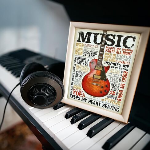 حب الموسيقى - طباعة فنية جدارية اقتباس موسيقى الجيتار، هذه الطباعة الجاهزة للإطار المطبعي المضحك للموسيقى الجدارية الفنية مناسبة للمنزل، والحانة، والاستوديو، وديكور غرفة الكهف للرجال، غير مؤطرة - 8 × 10 بوصة in Kuwait