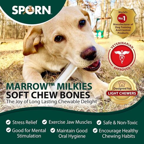 Sporn Marrow Milkies Chew Bones for Light Chewers, Milk Flavor Dog Chew Toys for Medium Dogs, Made with Soft Thermoplastic Rubber Dog Dental Chew Toy, Gluten-Free & Non-Toxic, Medium in Kuwait