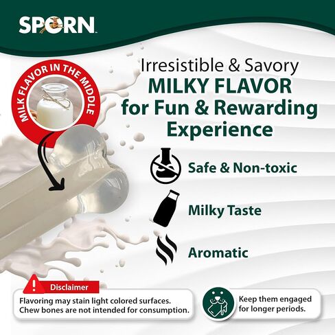 Sporn Marrow Milkies Chew Bones for Light Chewers, Milk Flavor Dog Chew Toys for Medium Dogs, Made with Soft Thermoplastic Rubber Dog Dental Chew Toy, Gluten-Free & Non-Toxic, Medium in Kuwait
