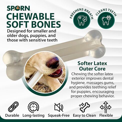 Sporn Marrow Milkies Chew Bones for Light Chewers, Milk Flavor Dog Chew Toys for Medium Dogs, Made with Soft Thermoplastic Rubber Dog Dental Chew Toy, Gluten-Free & Non-Toxic, Medium in Kuwait