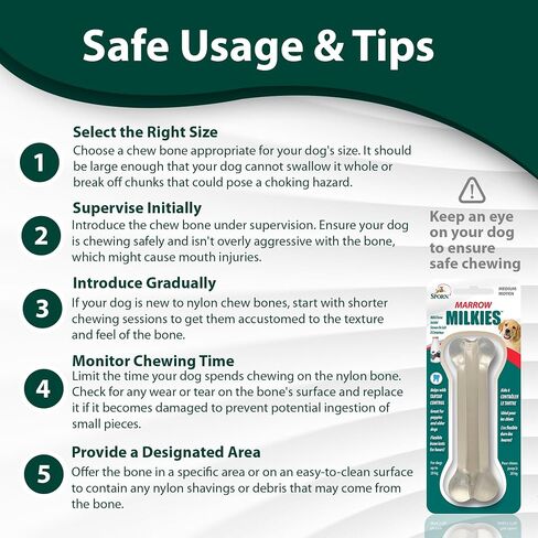 Sporn Marrow Milkies Chew Bones for Light Chewers, Milk Flavor Dog Chew Toys for Medium Dogs, Made with Soft Thermoplastic Rubber Dog Dental Chew Toy, Gluten-Free & Non-Toxic, Medium in Kuwait