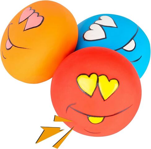 Dog Squeaky Toys Latex Squeak Balls Rubber Soft Chewing Fun Smile Toys Interactive Fetch Play Dog Balls for Puppy Small Pet Dogs (3 PCS)… in Saudi Arabia