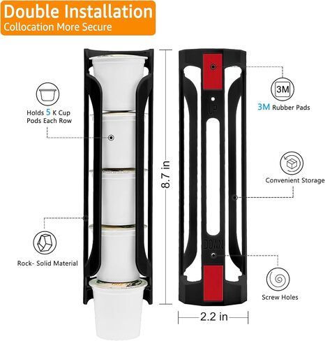 K Cup Holder for Keurig: Coffee Pod Holder for K-cups - Side Mount K Cup Storage for Small Space - 2 Rows for 10 Kcups Black in Saudi Arabia