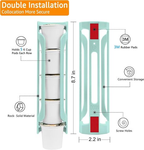 K Cup Holder for Keurig: Coffee Pod Holder for K-cups - Side Mount K Cup Storage for Small Space - 2 Rows for 10 Kcups Black in Saudi Arabia