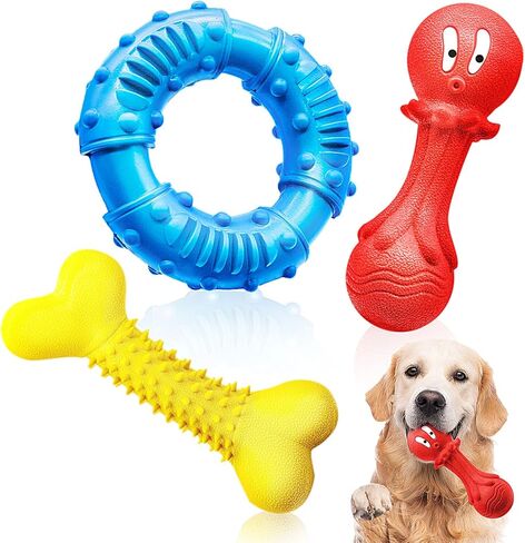 3 Pack Dog Chew Toys for Aggressive Chewers, Natural Rubber Dog Toys for Large Medium Dogs, Indestructible Dog Toys, Tough Chew Toys for Teeth Cleaning and Gum Massage in Saudi Arabia