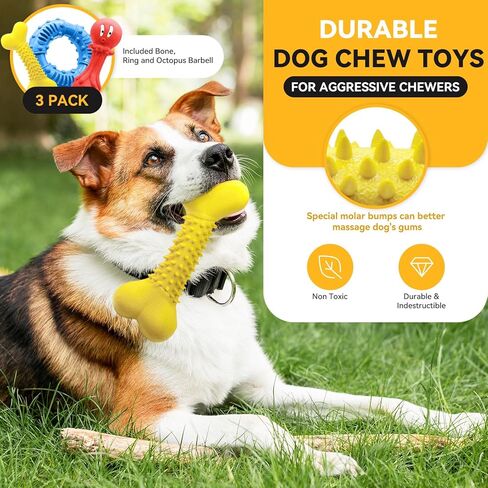 3 Pack Dog Chew Toys for Aggressive Chewers, Natural Rubber Dog Toys for Large Medium Dogs, Indestructible Dog Toys, Tough Chew Toys for Teeth Cleaning and Gum Massage in Saudi Arabia