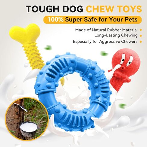 3 Pack Dog Chew Toys for Aggressive Chewers, Natural Rubber Dog Toys for Large Medium Dogs, Indestructible Dog Toys, Tough Chew Toys for Teeth Cleaning and Gum Massage in Saudi Arabia