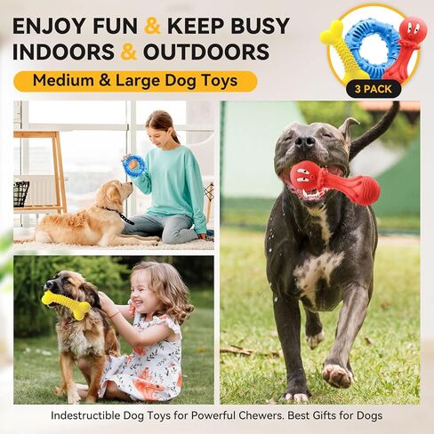 3 Pack Dog Chew Toys for Aggressive Chewers, Natural Rubber Dog Toys for Large Medium Dogs, Indestructible Dog Toys, Tough Chew Toys for Teeth Cleaning and Gum Massage in Saudi Arabia