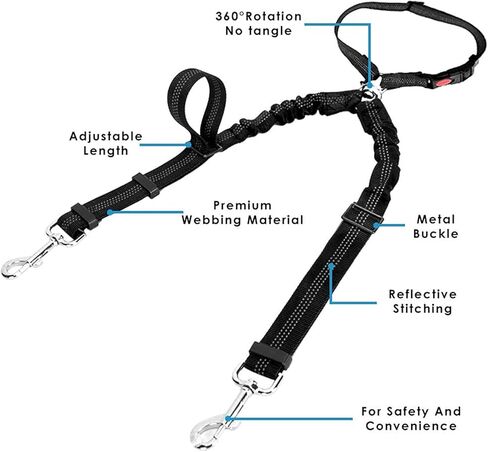 حزام مقعد السيارة للكلاب من yuehuam، أحزمة أمان جديدة لمسند رأس السيارة للحيوانات الأليفة لكلبين، دوران 360 درجة لا يتشابك ومقود الكلب قابل للتعديل، حزام مطاطي مرن قابل للتعديل لسلامة الجرو، حزام أمان السيارة in Kuwait