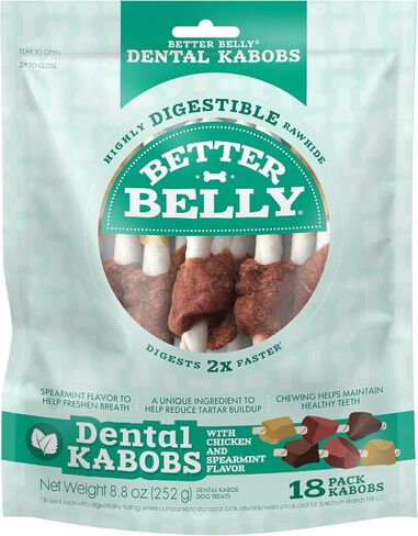 Better Belly Dental Kabobs, Dental Dog Chews with Breath-Freshening Spearmint, 18 Count in Saudi Arabia