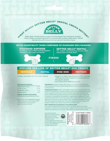 Better Belly Dental Kabobs, Dental Dog Chews with Breath-Freshening Spearmint, 18 Count in Saudi Arabia