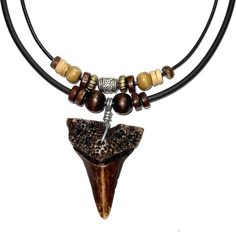 Shark Tooth Necklace for Men Boys Double Layer Necklace - Wood Beaded with Adjustable (Brown) in Saudi Arabia