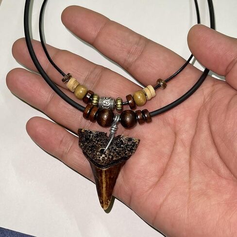 Shark Tooth Necklace for Men Boys Double Layer Necklace - Wood Beaded with Adjustable (Brown) in Saudi Arabia