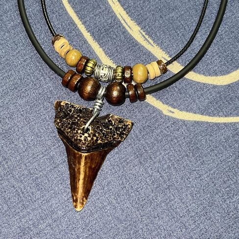 Shark Tooth Necklace for Men Boys Double Layer Necklace - Wood Beaded with Adjustable (Brown) in Saudi Arabia