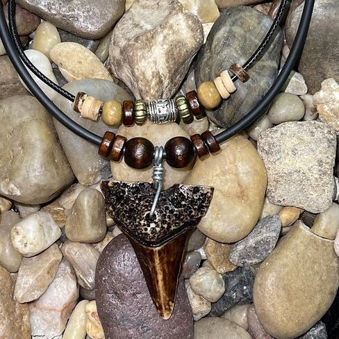 Shark Tooth Necklace for Men Boys Double Layer Necklace - Wood Beaded with Adjustable (Brown) in Saudi Arabia
