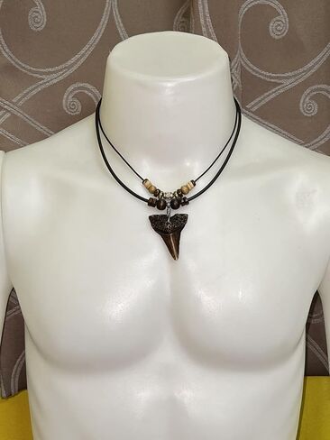 Shark Tooth Necklace for Men Boys Double Layer Necklace - Wood Beaded with Adjustable (Brown) in Saudi Arabia