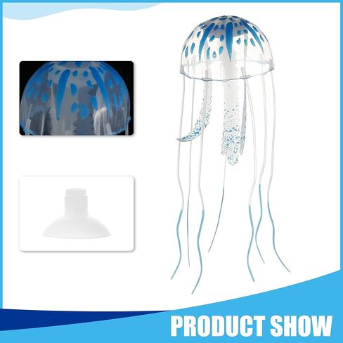 Fish Tank Jellyfish Decoration, Silicone Fluorescent Jellyfish Glow Ornaments for Aquarium, 2.3x5.9inch(Blue) in Saudi Arabia