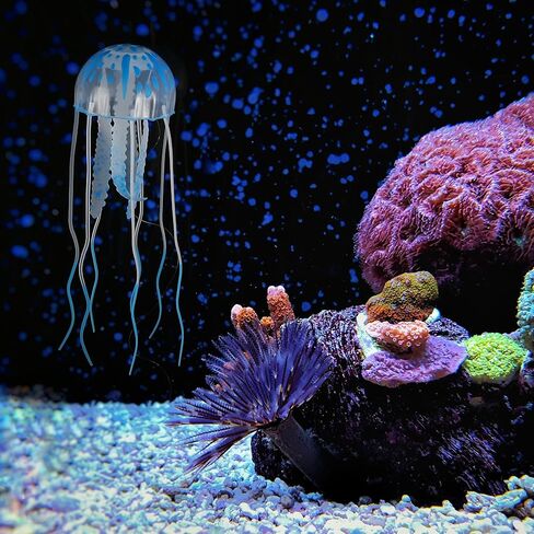 Fish Tank Jellyfish Decoration, Silicone Fluorescent Jellyfish Glow Ornaments for Aquarium, 2.3x5.9inch(Blue) in Saudi Arabia