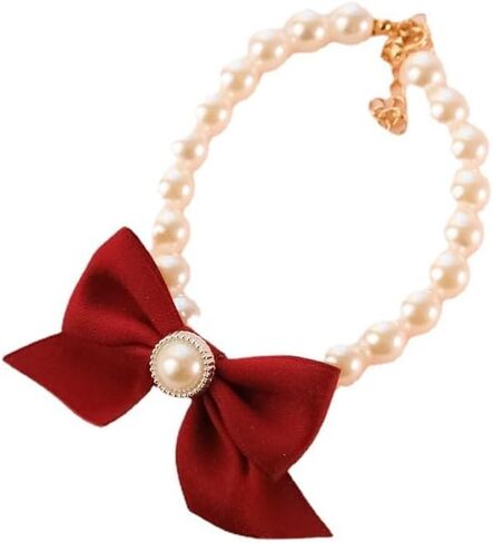 طوق كلب من Red Fashions، قلادة من اللؤلؤ للحيوانات الأليفة، طوق قطط من الكريستال الماسي، طوق مجوهرات للقطط الصغيرة للجرو والحيوانات الأليفة، إكسسوارات طوق الكلاب المزخرفة (M 25-31 سم) in Saudi Arabia