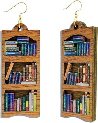 Wooden Book Earrings Teacher Earrings Librarian Book Lovers Gifts for Women Girls, Funky Unique Bookcase Book Shelf Science Earrings Jewelry, Handmade Book Club Readers Reading Gifts Presents in Kuwait