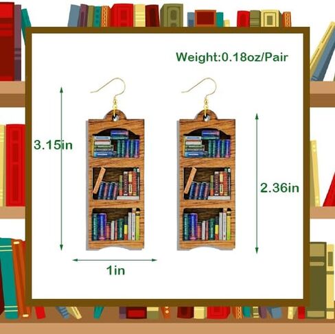 Wooden Book Earrings Teacher Earrings Librarian Book Lovers Gifts for Women Girls, Funky Unique Bookcase Book Shelf Science Earrings Jewelry, Handmade Book Club Readers Reading Gifts Presents in Kuwait