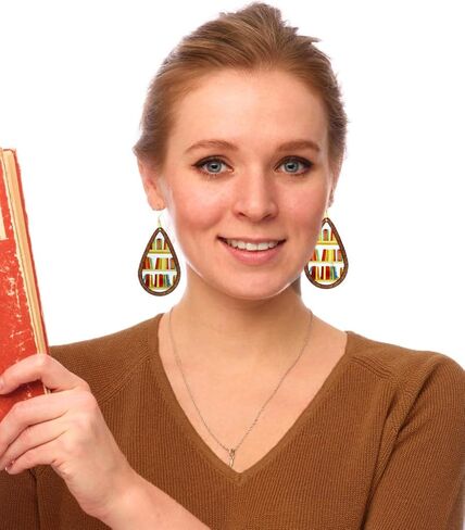 Wooden Book Earrings Teacher Earrings Librarian Book Lovers Gifts for Women Girls, Funky Unique Bookcase Book Shelf Science Earrings Jewelry, Handmade Book Club Readers Reading Gifts Presents in Kuwait