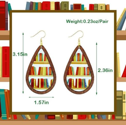 Wooden Book Earrings Teacher Earrings Librarian Book Lovers Gifts for Women Girls, Funky Unique Bookcase Book Shelf Science Earrings Jewelry, Handmade Book Club Readers Reading Gifts Presents in Kuwait