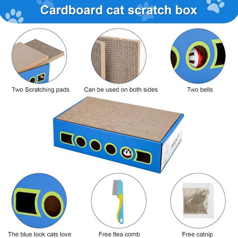 Large cat Scratcher Cardboard,Available Both Sides,Cardboard cat Scratcher for Indoor Cats,wear Resistant,cat scratchers Box and cat Bell, cat Scratching pad Catnip Included(Free Flea Comb) in Saudi Arabia