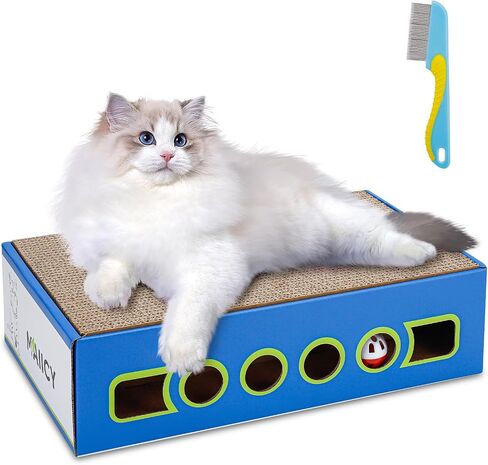 Large cat Scratcher Cardboard,Available Both Sides,Cardboard cat Scratcher for Indoor Cats,wear Resistant,cat scratchers Box and cat Bell, cat Scratching pad Catnip Included(Free Flea Comb) in Saudi Arabia
