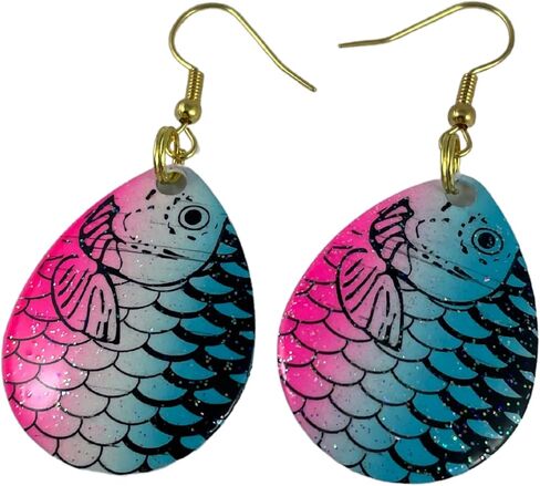 Fishing Lure Earrings Size 3 Rainbow Fish Scale Crystal Colorado Spinner in Saudi Arabia