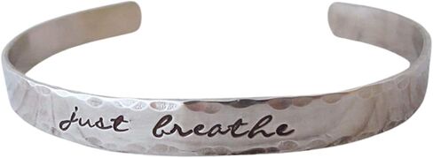 Just Breathe, Inspirational Jewelry, Yoga, Serenity, Lotus Flower, Silver Bracelet Cuff in Saudi Arabia