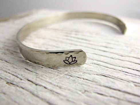 Just Breathe, Inspirational Jewelry, Yoga, Serenity, Lotus Flower, Silver Bracelet Cuff in Saudi Arabia