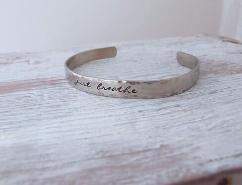 Just Breathe, Inspirational Jewelry, Yoga, Serenity, Lotus Flower, Silver Bracelet Cuff in Saudi Arabia