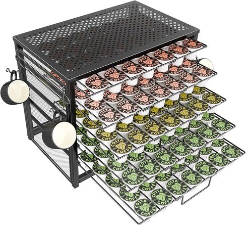 حامل كبسولات القهوة ذو 5 طبقات من Simple Trending لأكواب K-Cups سعة 160 حامل سعة مع رف الأكواب، منظم سعة القرون، كبسولة مع أدراج منزلقة، أسود in Kuwait